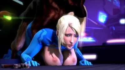 Samus plowed on all-fours (Ambrosine) [Metroid]