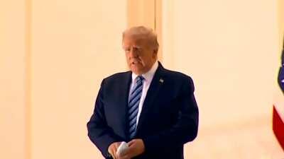 Trump with COVID having trouble breathing standing on White House balcony trying to project strength, after leaving Walter Reed prematurely