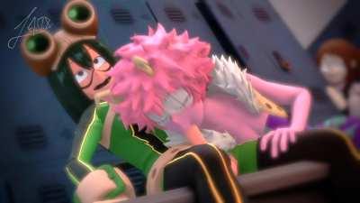 Mina blowing Tsuyu in locker room (AdrianDustRed)