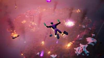 The mothership exploding with Evil Morty's song