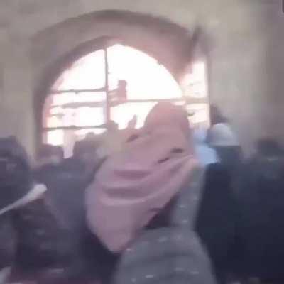 Israeli soldiers attacking the women while praying in the ladies chamber inside Al-Aqsa mosque