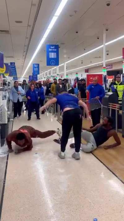 Main Characters get kicked out of retail store after wasting food and start barking at workers