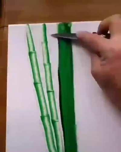 Painting a bamboo scene with a knife