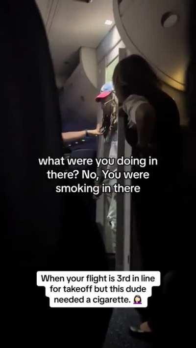 When your flight is 3rd in line for takeoff at ATL but this dude needed a cigarette...