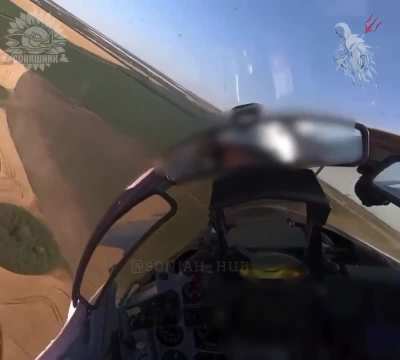 Cockpit view of a Ukrainian MiG-29 fighter jet dropping French AASM Hammer guided bombs on Russian positions. Donetsk Oblast.