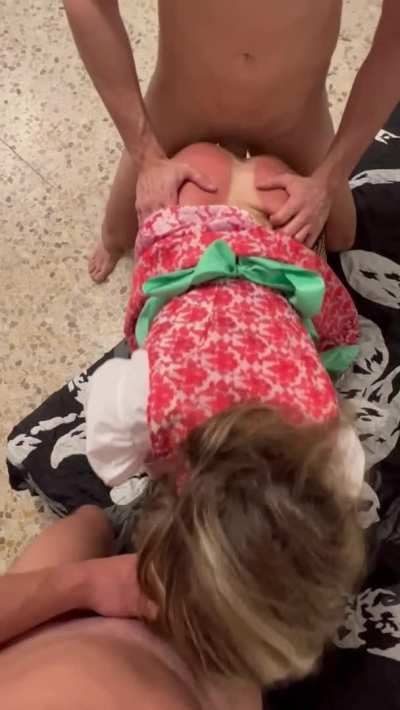 Little red ridding hood and two wolves