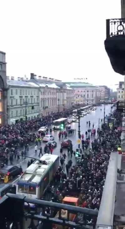 A massive protest calling for the release of Russian opposition activist Alexey Navalny, in St Petersburg, Russia
