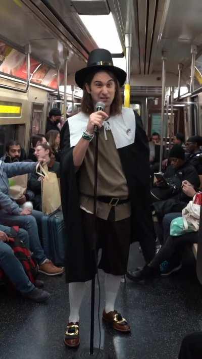 a Pilgrim does stand up on the subway