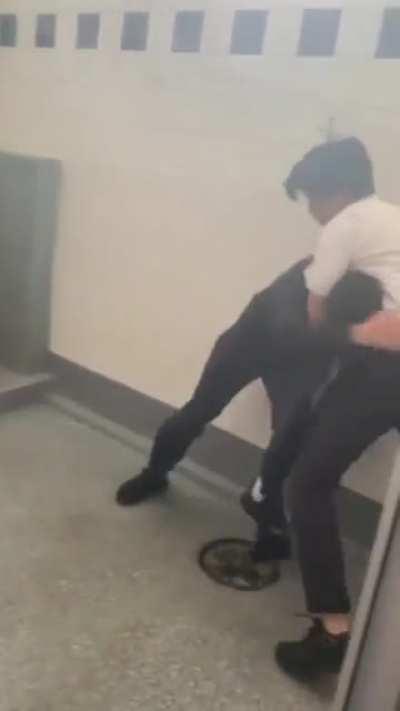 guy in white talked shit about guy in jumpers gf (my friends aussie school)