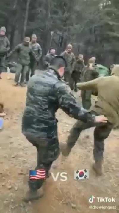 Marines and South Korean Soldiers having a dance off