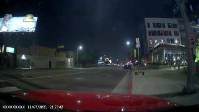 Guy makes a right turn in the left lane