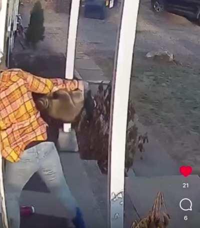 Mother of the year protects her daughter from raccoon