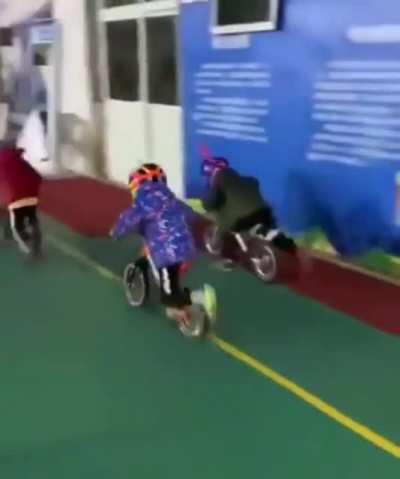 The bikers are on the track.