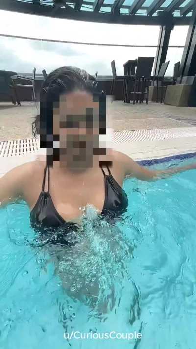 Pool boy enjoyed watching us film..