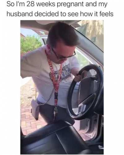 This Man tried to feel how his pregnant wife does stuff at home