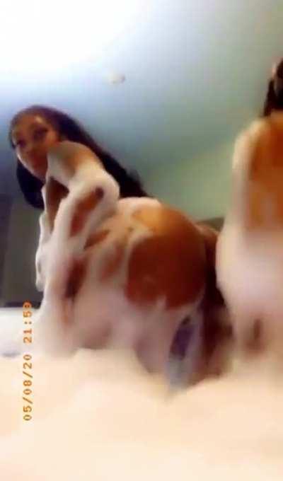 Bubble bath with another chick