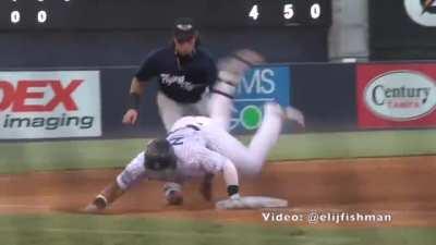 Yankees top prospect, Jasson Dominguez, attempts to slide into third.