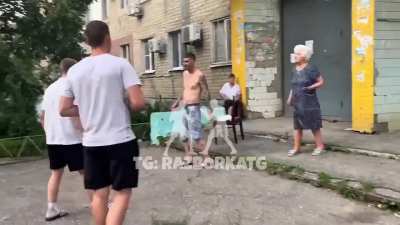 A man knocks out a lady with a child, one guy decided to stand up for them