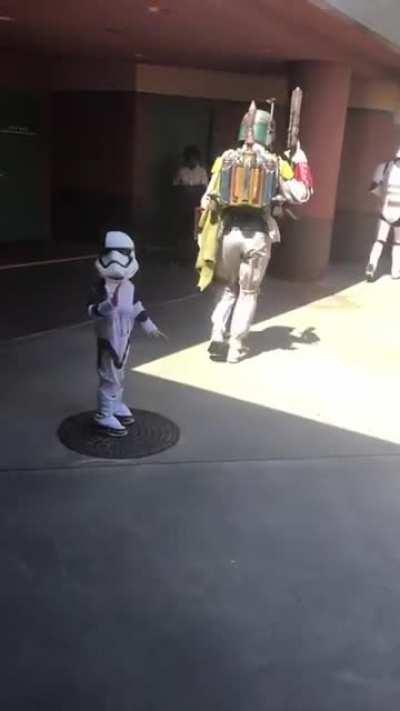 Kid stormtrooper dies inside