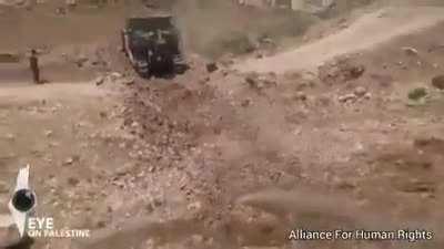 Israeli occupiers destroy roads connecting more than 17 Palestinian villages in Masafer Yatta, before bulldozing their only water pipelines via swilkinsonbc on twitter