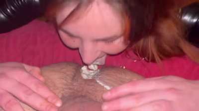 Rimming POV with whipped cream in latex