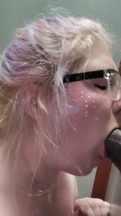 My first BBC blowjob through Glory Hole while my husband was out of town