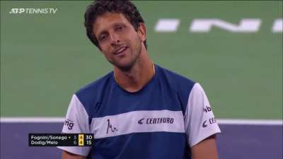 Marcelo Melo gets hit in the nuts
