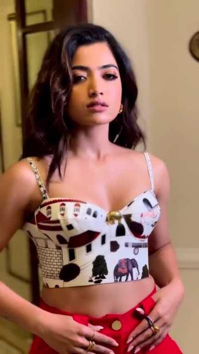 Rashmika - hot strapless top red pants