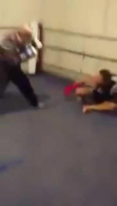 Retired olympic boxer teaches trash talker with boy bun a lesson.