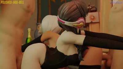 Ashe and D.Va get costumed up and fucked (polished-jade-bell, Volkor)