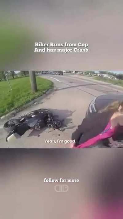 Guy mocks the cops, crashes hard, then suddenly.