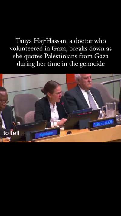 Dr. Tanya Haj-Hassan, a doctor who volunteered in Gaza, breaks down as she quotes Palestinians from Gaza during her time in the genocide.