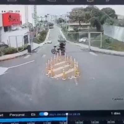 Going fast on the roundabout.