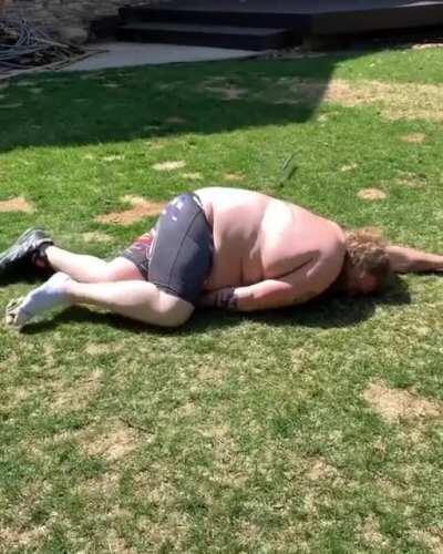 Technically, he did hit a ball, just not the golf ball