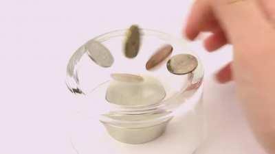 Neodymium magnet and coins