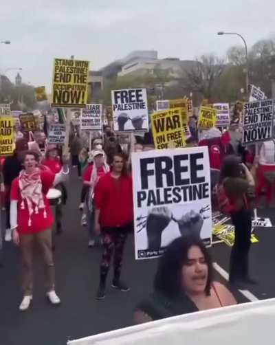 Thousands of people are taking to Washington D.C. to demand the U.S. stop funding and supporting Israel's genocide against the Palestinian people.