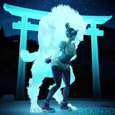 Kiriko with her ghost companion [Overwatch] (rekin3d)