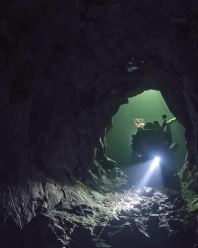 Deep dark underwater cave