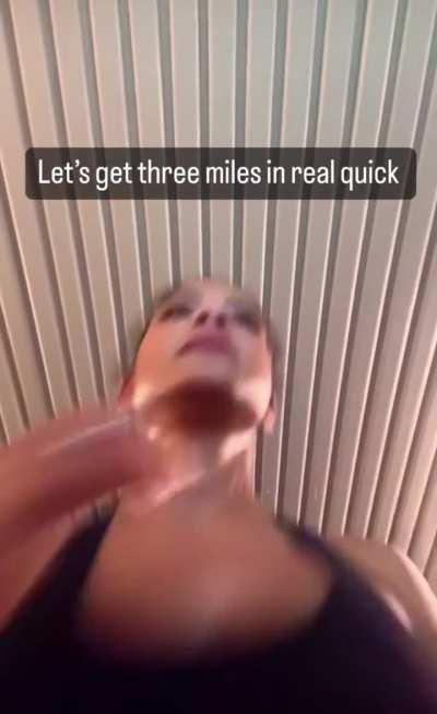 Christina running on the treadmill via IG story 5/6/24