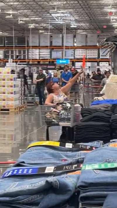 Lady rebuking a Halloween decoration at Costco.