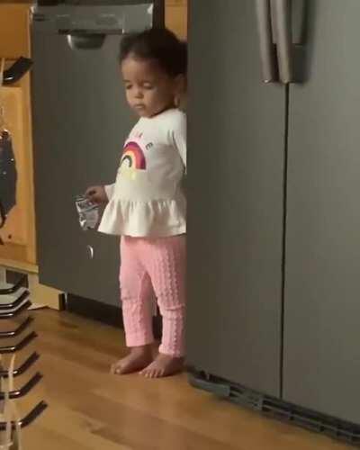 Kid gets caught taking a midnight snack, so she pretends to be asleep.