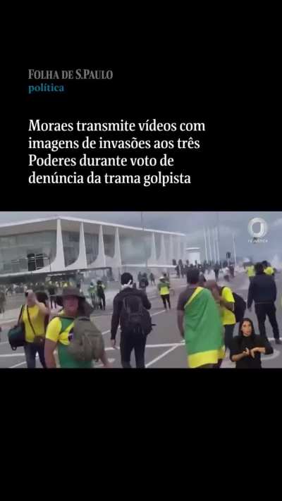 Folha de São Paulo - Moraes transmite vídeos com imagens de invasões aos três Poderes durante voto de denúncia da trama golpista