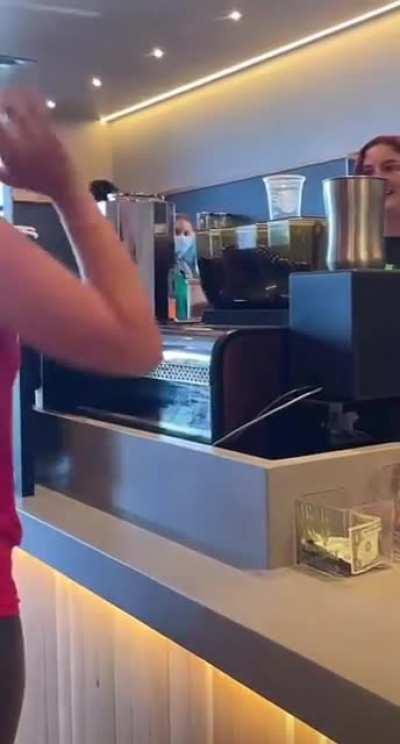 Women freaking out ordering coffee