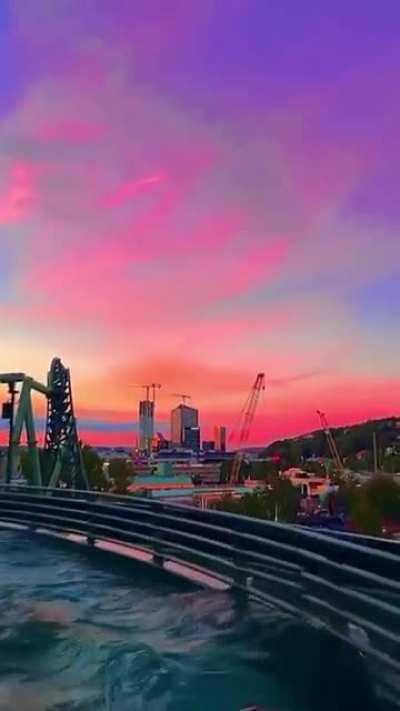 Sunset in Liseberg amusement park. Gothenburg, Sweden.