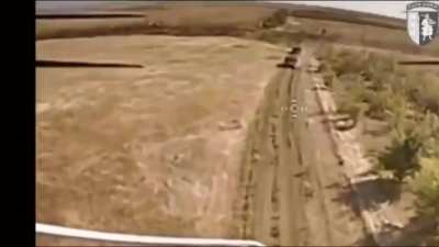 Drone footage of the Ukrainian 65th Mechanized Brigade repelling a Russian armored assault.