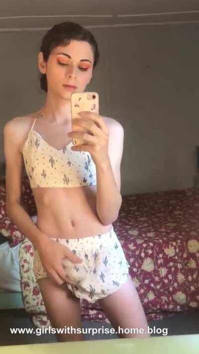 Jelly Donut shows her cock, and it's hard! (gif)