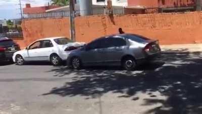 he got angry because they blocked his car.