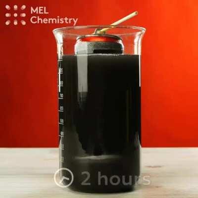 Aluminum cans when treated with drain cleaner (usually a 10% sodium or potassium hydroxide solution).