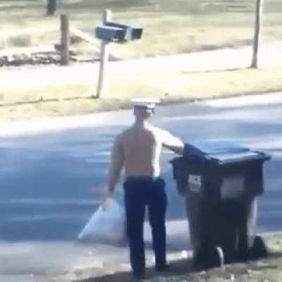 Hiding in a trashcan prank