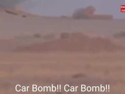 Iraqi Ground Forces pining ISIS fighters with suppressive fire, ISIS responed by sending armored SVBIED , Iraqi soldiers managed to destroy it with RPG before it reaches them,Ninwa Province 2015